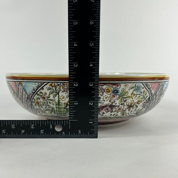 Ceramicas De Coimbra Portugal Hand Painted 12" Floral Animal Serving Bowl - Picture 11 of 11